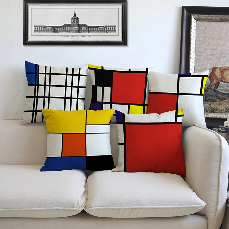 Креативный Европейский стиль mondrian цвет сетки Геометрическая льняная наволочка для дома украшения наволочка