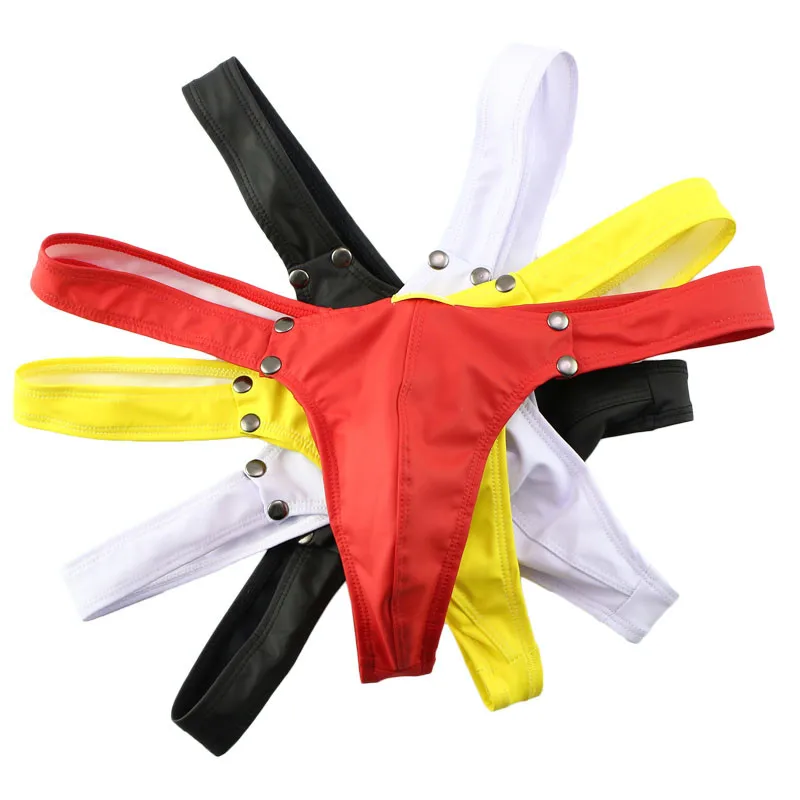 4PCS Low Waist Sexy Leather Pouch Underwea PU Underwear Men Underpants Male Panties Male Briefs Men's Lingerie Sexy Mens Briefs