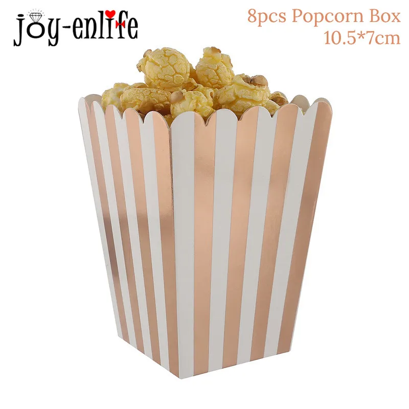 8pcs Popcron Boxs Розовое золото, вечерние столовые приборы, тарелки для шампанского, чашки, соломки для дней рождения вечерние украшения, свадебные девичьи принадлежности для вечеринки-девичника - Цвет: 8pcs Popcron Boxs