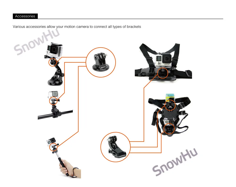 Аксессуары snowhu для GoPro Крепление для спортивной экшн-камеры go pro hero 8 7 6 5 4 3 черный для xiaomi yi 4K Экшн-камера аксессуары чехол GS52