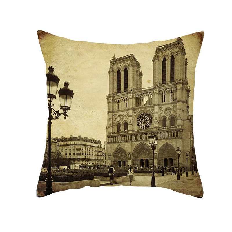 mling 1PC Notre Dame De Paris Art Printed Church Gothic Building Polyester Decorative Pillowcases Pillow Cover Pillow Case
