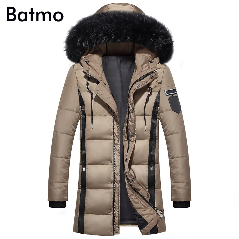 Batmo 2018 Новое поступление зимняя мужская длинная куртка с меховым воротником и