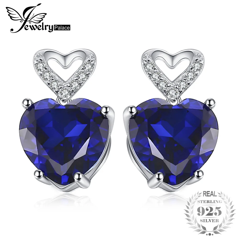 Jewelrypalace сердце любовь 7.27ct создан синий сапфир Серьги гвоздики Подвески талисманы