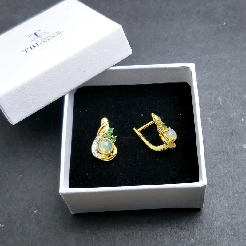 TBJ новая застежка серьги с натуральным эфиопским опалом круглые 6 мм 1.5ct