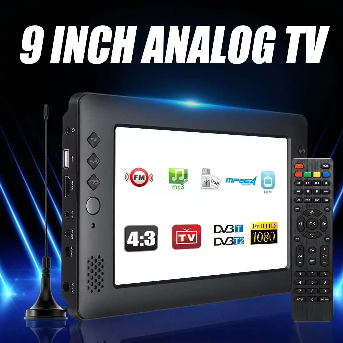 12V 9 дюймов Портативный экшн-камера с Wi-Fi подключением в цифровом и аналоговом ТВ HD DVB-T2 DVB-T D ТВ в ТВ автомобиля смарт-телевидения Поддержка USB TF карты MP4 MP3