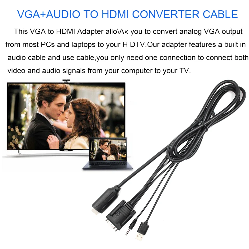 VGA HDMI 15 мужской 15Pin к Кабель адаптер кабель конвертер 5FT 1 8 M HD переключатель