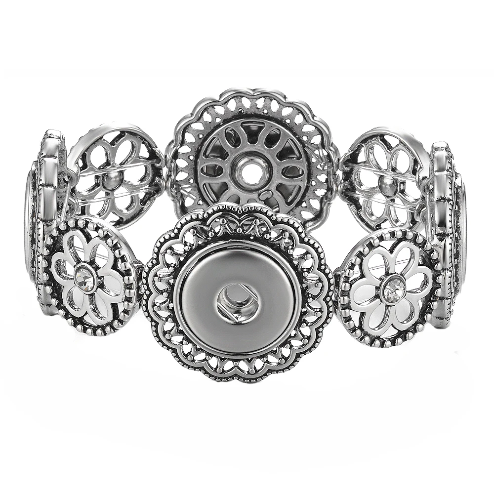 

10pcs/lot Vocheng Ginger Snap Stretch Bracelet for 18mm Button Charms Flower Vintage Style NN-568*10