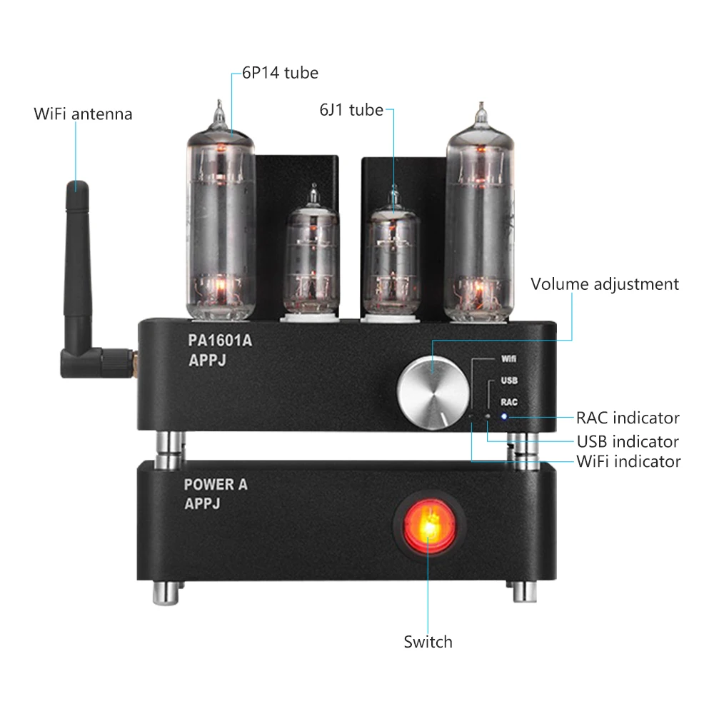 AIYIMA Мини ламповый усилитель PA1601A 6J1 + 6P14 вакуумные трубные усилители WiFi SD карта USB