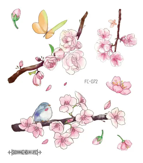 FC-072 Rocooart Sakura татуировки наклейки Цветы Поддельные татуировки для женщин ручная Татуировка боди-арт Водонепроницаемая татуировка на руку вишневый цвет Tatto - Цвет: FC-072