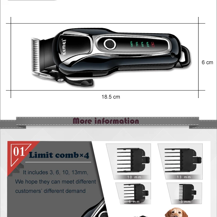 110 v-240 v kemei собака клипер комплект для ухода за шерстью домашних животных Триммер для волос, триммер для стрижки волос для мужчин электробритва животных Машинка для стрижки волос