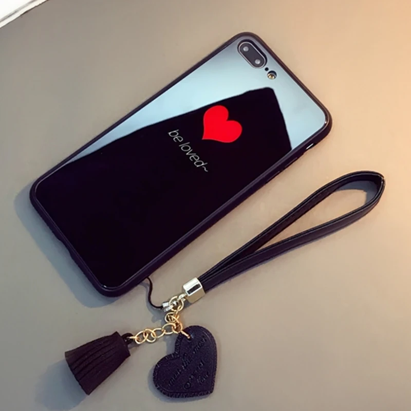 

For Xiaomi Redmi k20 Pro Tempered Glass Case be loved Fashion Cover For Xiaomi Redmi k20 Tassel Lanyard Funda Case & Strap