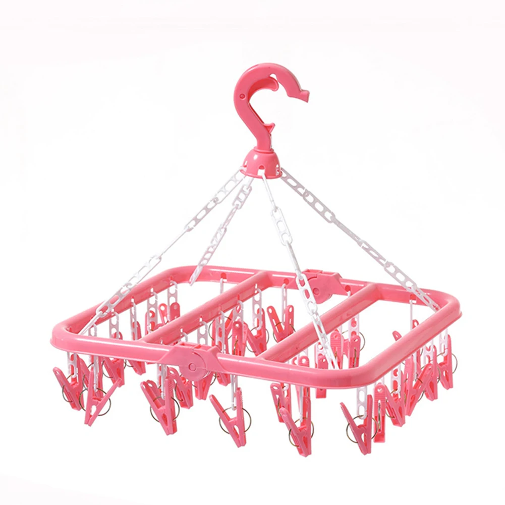 32 Clips Folding Clothes Hanger Dryer Windproof Socks Underwear Drying Rack Children Clothing Rack Kitchen Accessories