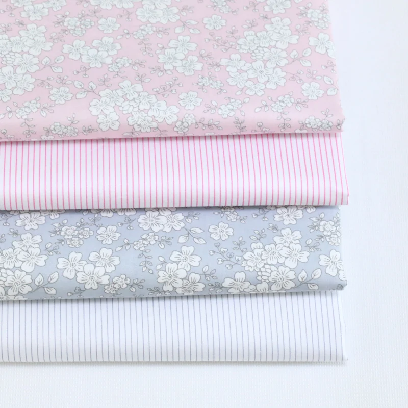 Серо розовая Цветочная полоса Diy хлопчатобумажная ткань для шитья лоскутного