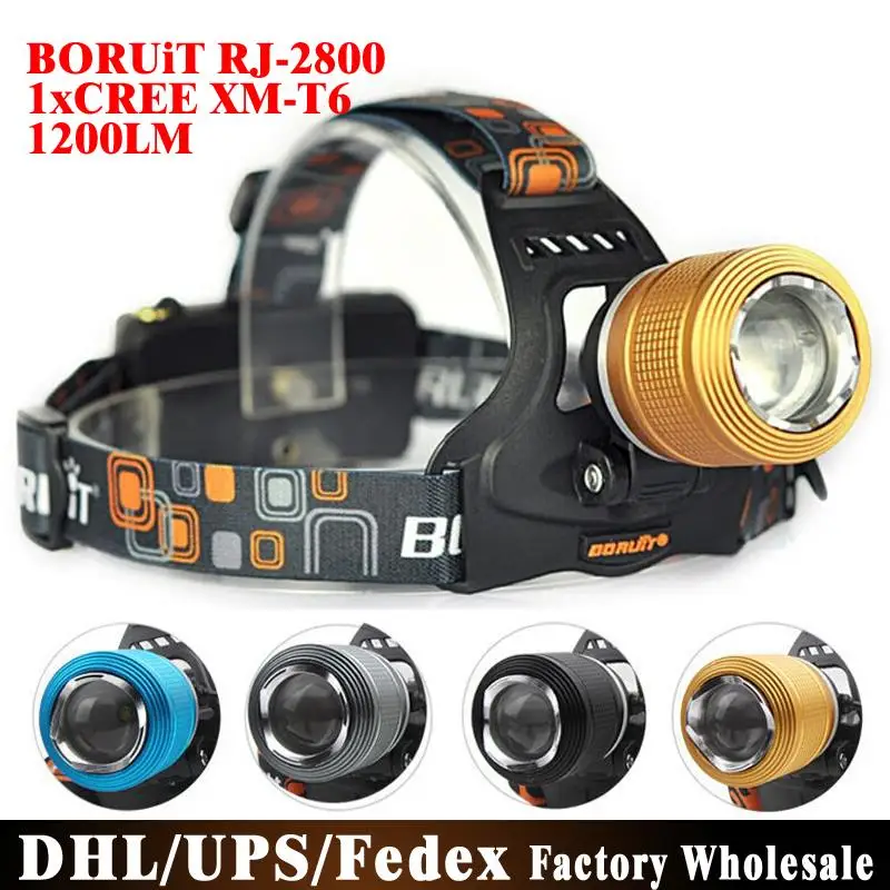 

DHL 100PCS Boruit XM-L T6 LED 1200 Lumen Rechargeable Headlight Headlamp Head Lamp RJ2800