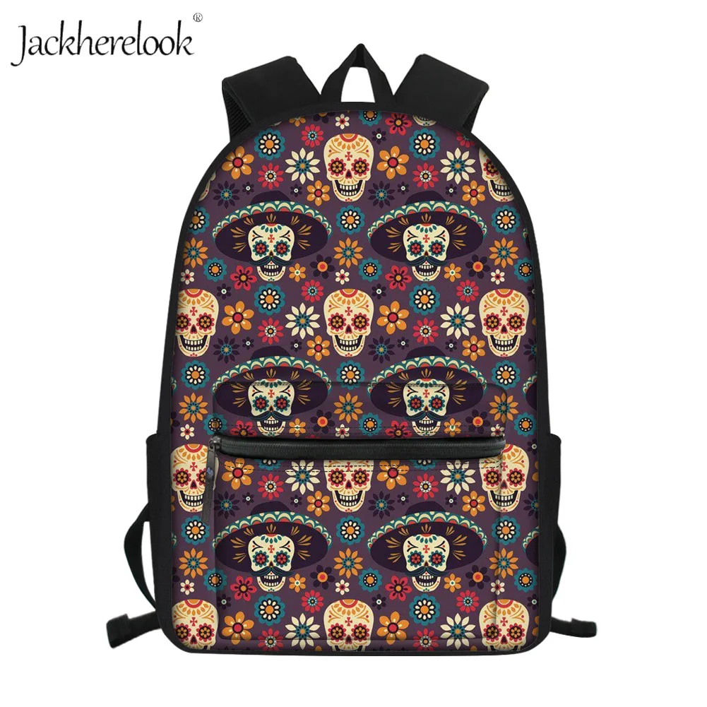 Jackherelook Sugar Skull Women Backpack Waterproof Travel Laptop School Backpacks for Teenagers Girls Female Casual Bag Packs | Багаж и