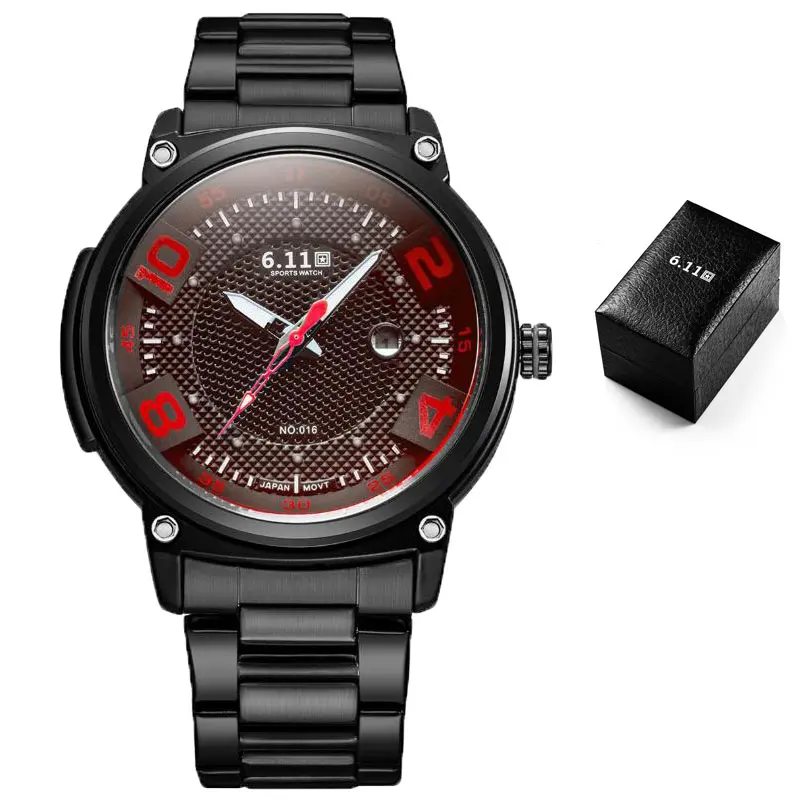 BLACK BAND RED 6,11 мужские модные часы со стальным синим стеклом на солнечных батареях, армейские военные уличные кварцевые часы, мужские спортивные часы - Цвет: BLACK BAND RED