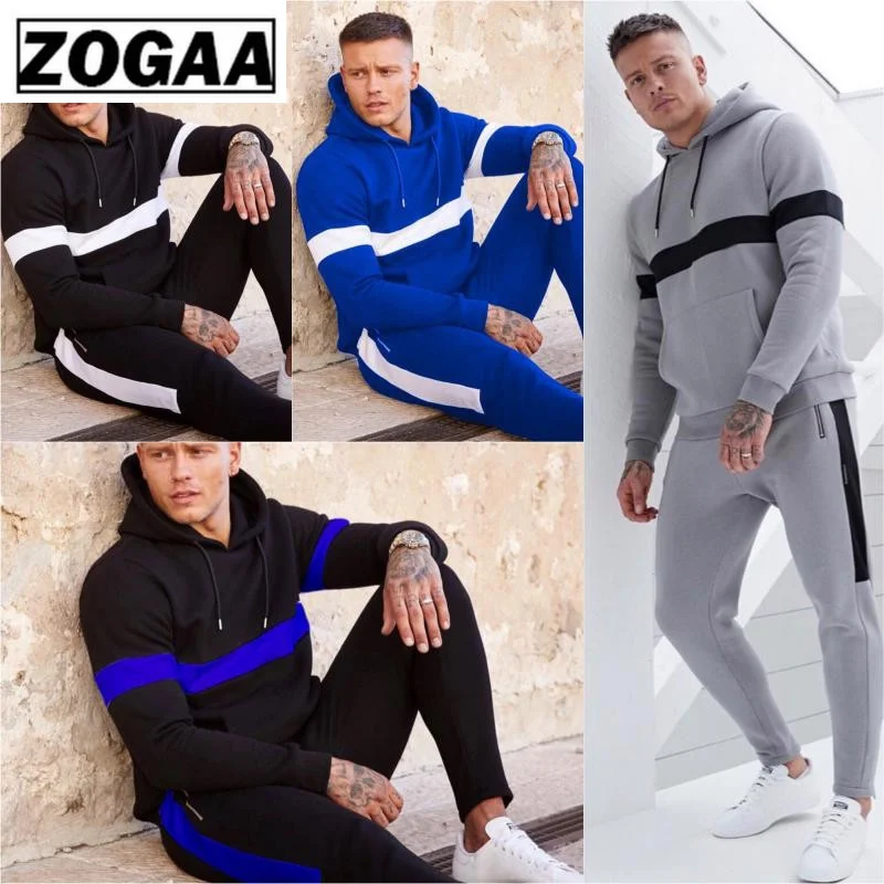 ZOGAA, цветная спортивная одежда с капюшоном для мужчин, для спортзала, полиэстер, не садится/выцветает, мужские спортивные костюмы, дышащие тренировочные комплекты