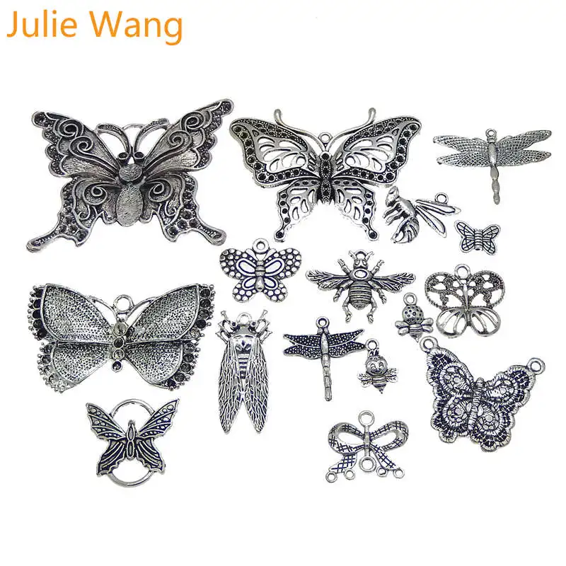 Julie Wang 10 шт. случайно смешанные бабочки Стрекоза шармы сплав насекомое Античный