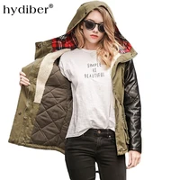 hydiber winter new 2018 women long sleeve cotton dress army green thick coat street fashion have hats pull even jacket xxl