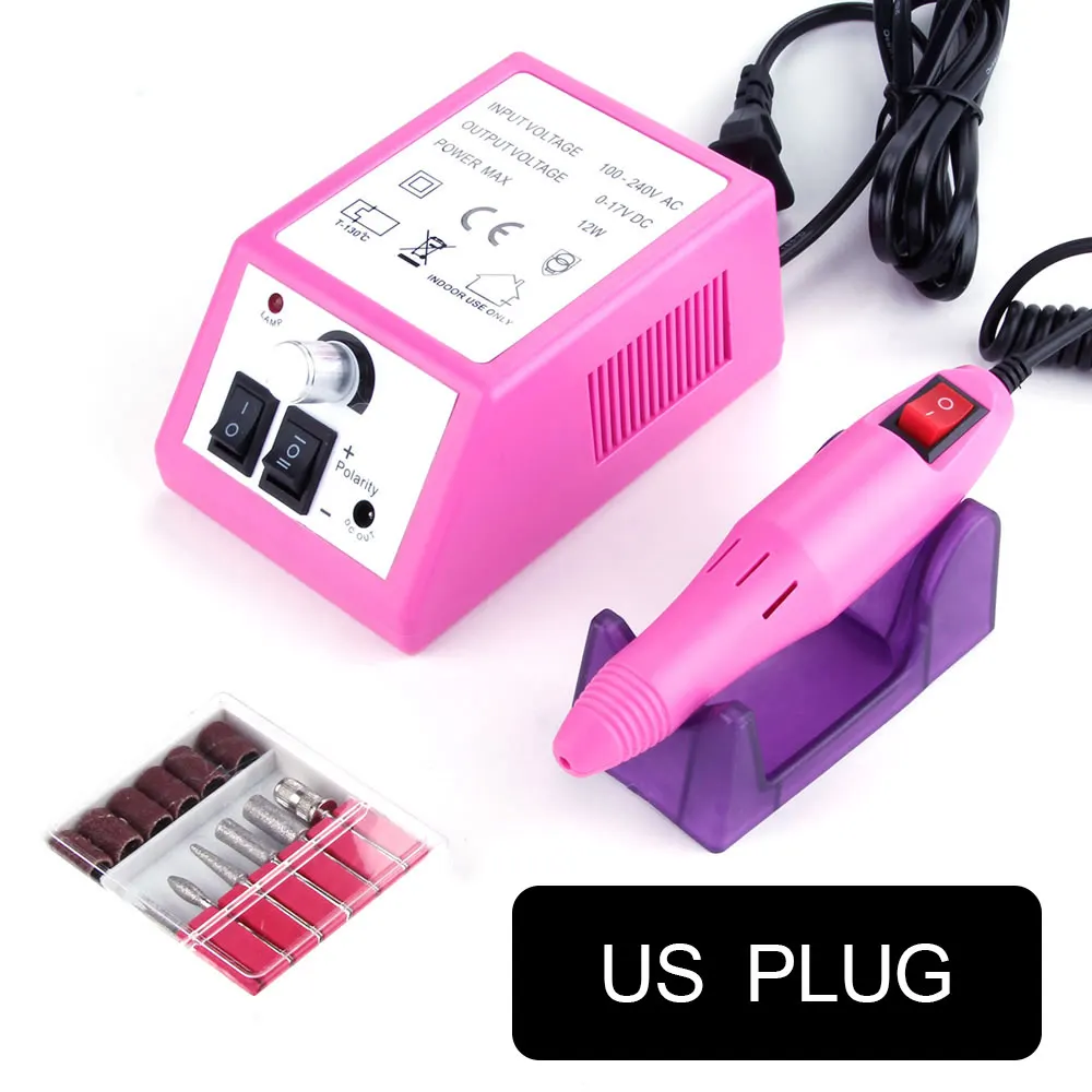 pink us plug Дрель для ногтей, электрический аппарат для маникюра, гель для удаления кутикулы, фрезерные сверла, набор для педикюра, полировальный станок для ногтей - Цвет: pink us plug