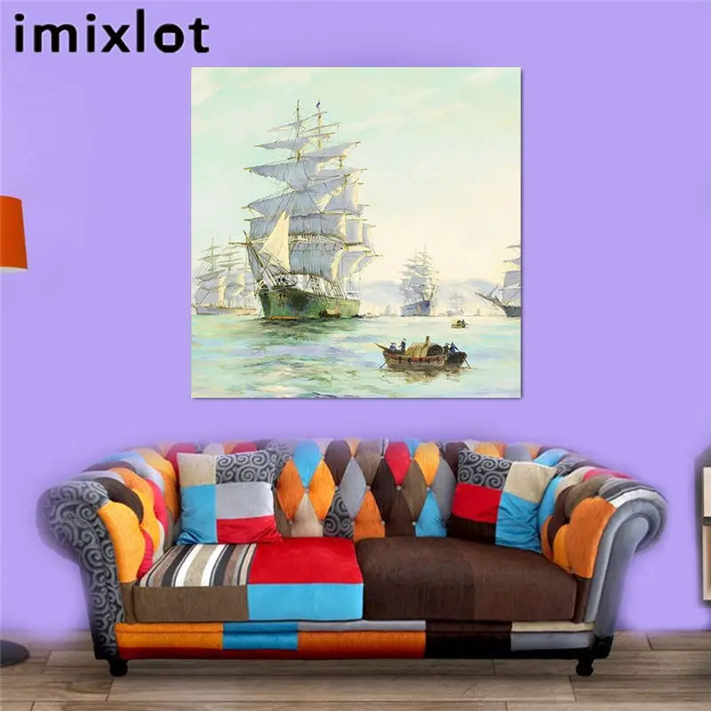 Imixlot HD Современная картина маслом Искусство Декор стены парусник под ясным небом