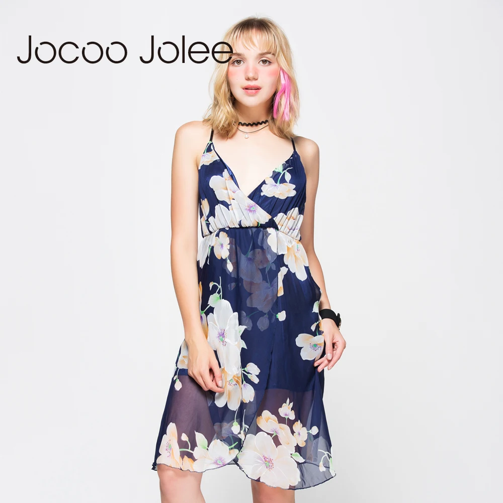 Платье Jocoo Jolee женское пляжное на тонких бретельках пикантное с цветочным принтом