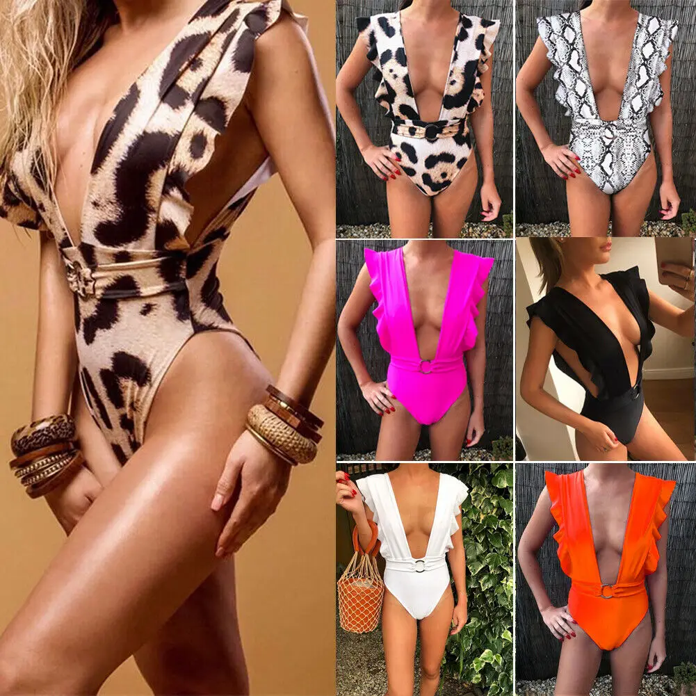 2019 Для женщин Цельный купальник сексуальный глубокий купальные костюмы V-Neck