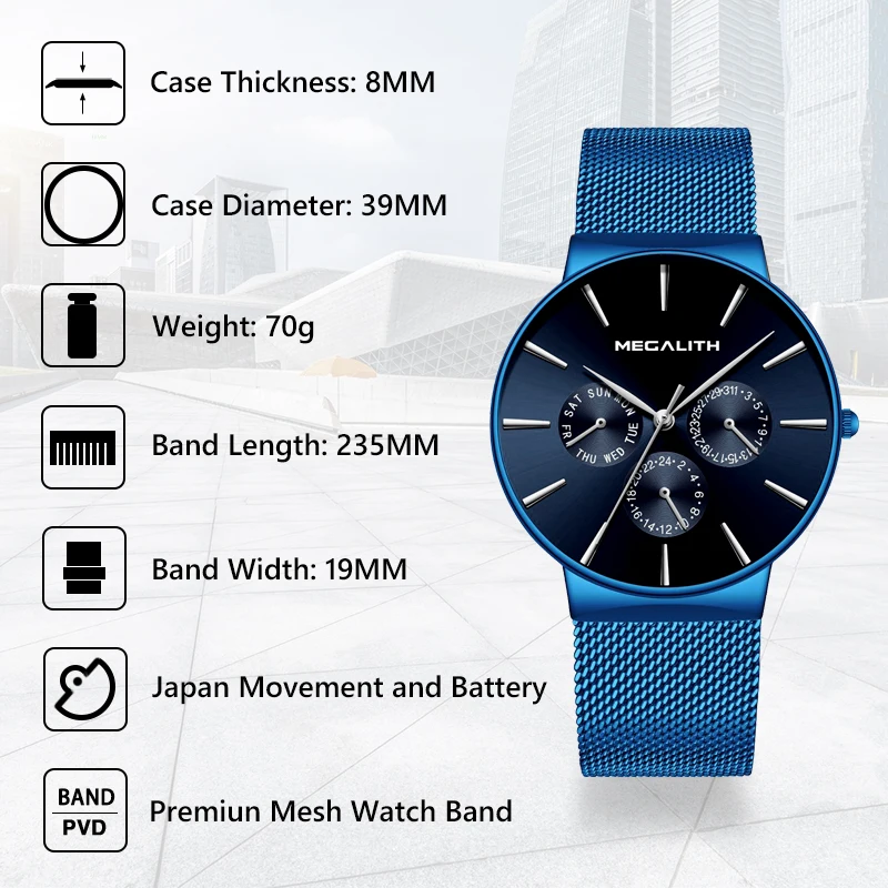 Часы наручные MEGALITH Мужские кварцевые Спортивные Повседневные брендовые