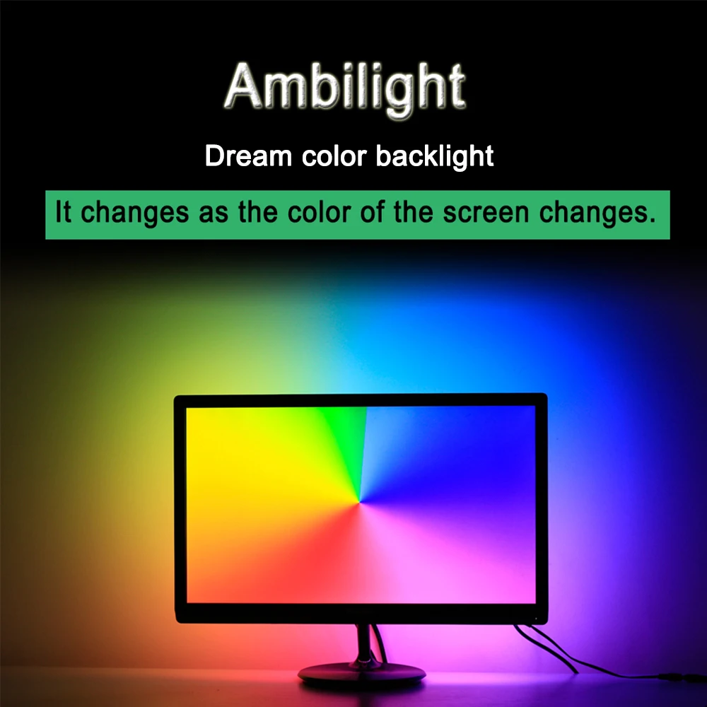 5 В USB Ambilight мощная светодиодная лента WS2812B RGB 5050 SMD HD ТВ Настольный ПК экран подсветка смещенное освещение 1 м 2 м 3 м 4 м 5 м комплект