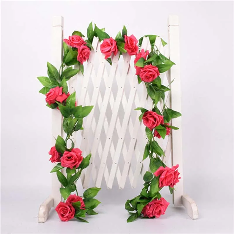 9pcs Rose red 1 шт. шелковые розы плюща лоза с зелеными листьями для дома Свадебные украшения поддельные листья diy Висячие гирлянды искусственные цветы - Цвет: 9pcs Rose red