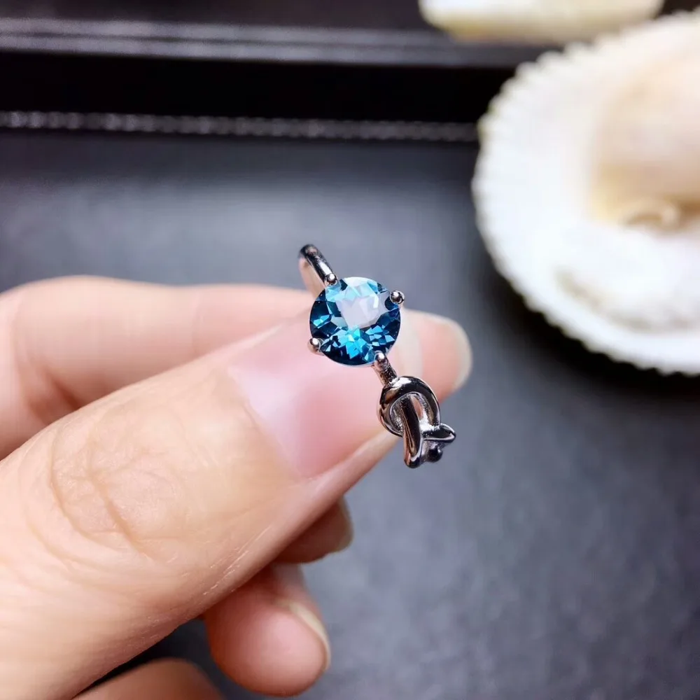 

[MeiBaPJ] Natural Topaz Gemstone Simple Round Ring for Women Real 925 Sterling Silver Fine Party Jewelry