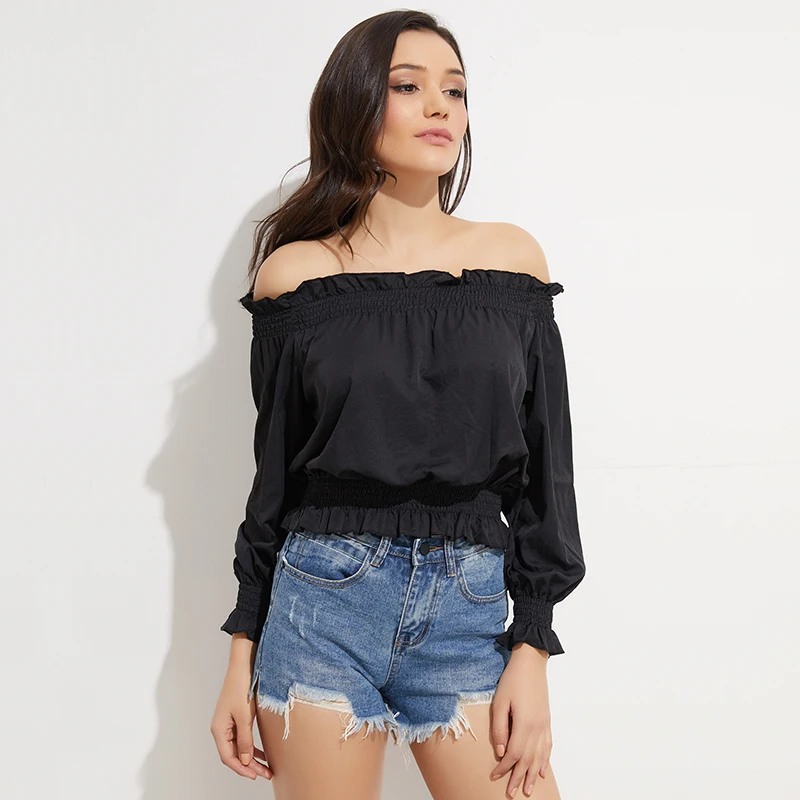 

NewAsia Garden Long Sleeve Women Blouse Shirts Summer Top Cotton Blouse Womens Casual Shirt New Frilled Ruffles Belly Top Blusas