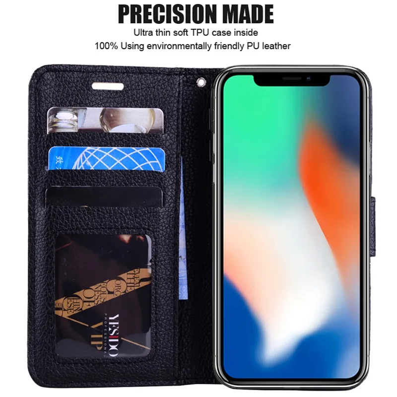 Роскошный кожаный чехол бумажник с линиями личи для iPhone 5C 5S SE 6S 6 7 8G Plus X XR XS MAX sony