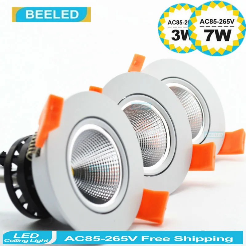 

3W 5W 7W LED COB LED Recessed Ceiling light Spot Light Lamp White aluminum quality Dimmable dimmer lamp LED light bulb lot dozen
