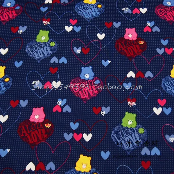 140X100 см цветные сердечки Care Bears темно-синего цвета из хлопковой ткани для детей для маленьких девочек одежда Шторы подушка крышка квилтинга DIY-BK008
