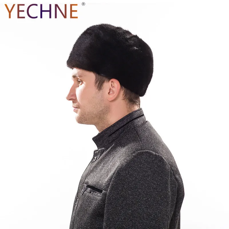 DAIDING  Winter Mink Fur Hat For Men Real Fur Hat Men's Mink Fur Trapper Cap Genuine Mink Leather Hunting Hat Ushanka