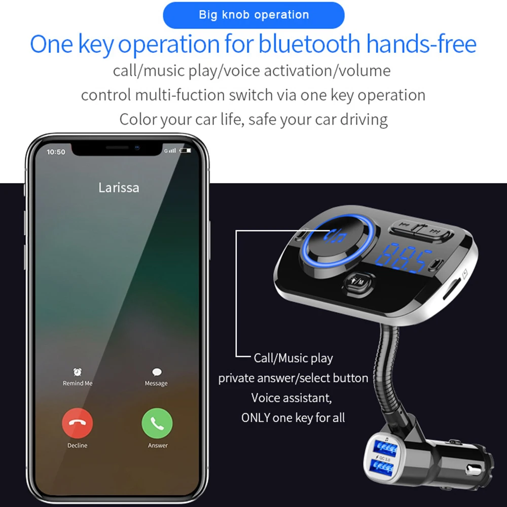 Автомобильный fm передатчик Bluetooth V5.0 беспроводное радио автомобильное зарядное