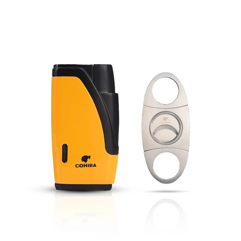 

COHIBA Metal Windproof Two Jet Flame Butane Gas Cigar Lighter Gift Set With Cigar Cutter in Gift Box