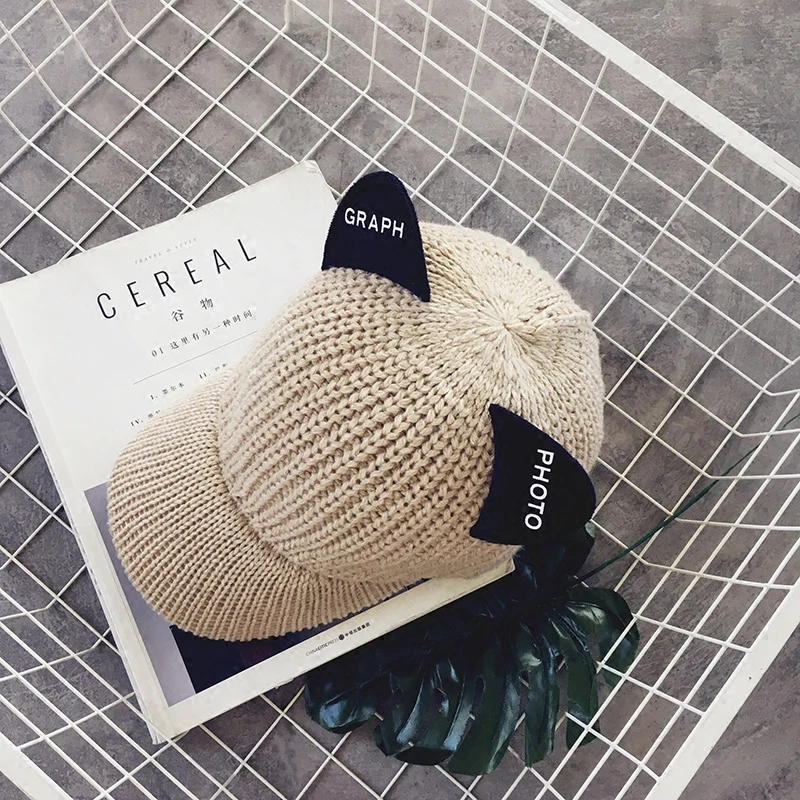 2017 Осень Зима Новые горячие модные женские милые уши толстые вязаные шапки