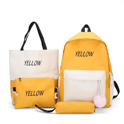 yellow pink letter embroidery patchwork backpack womens backpack canvas bag shoulder school bags for girls ladies backpack purse set - Цвет: yellow