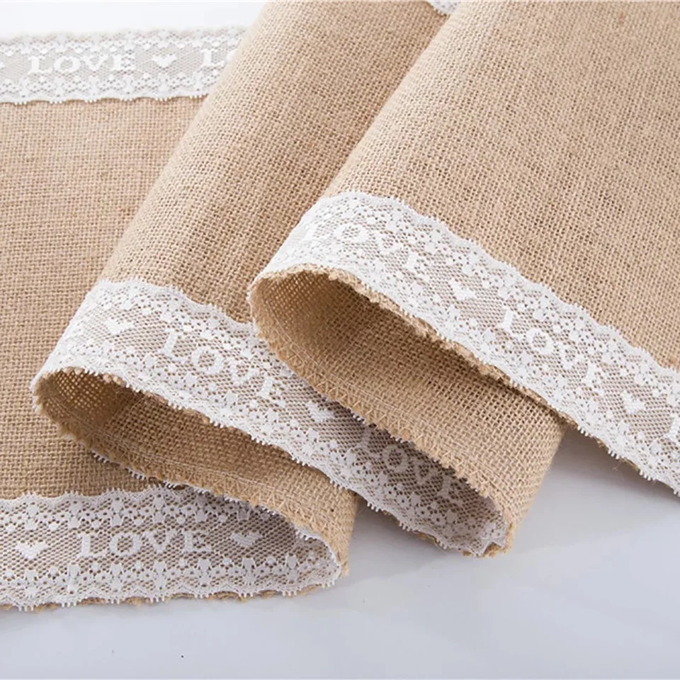 

BALLE Burlap Lace 30x275cm Table Runner Rustic Jute Shabby Hessian Table Runner for Retro Wedding Festival Party Event Decor