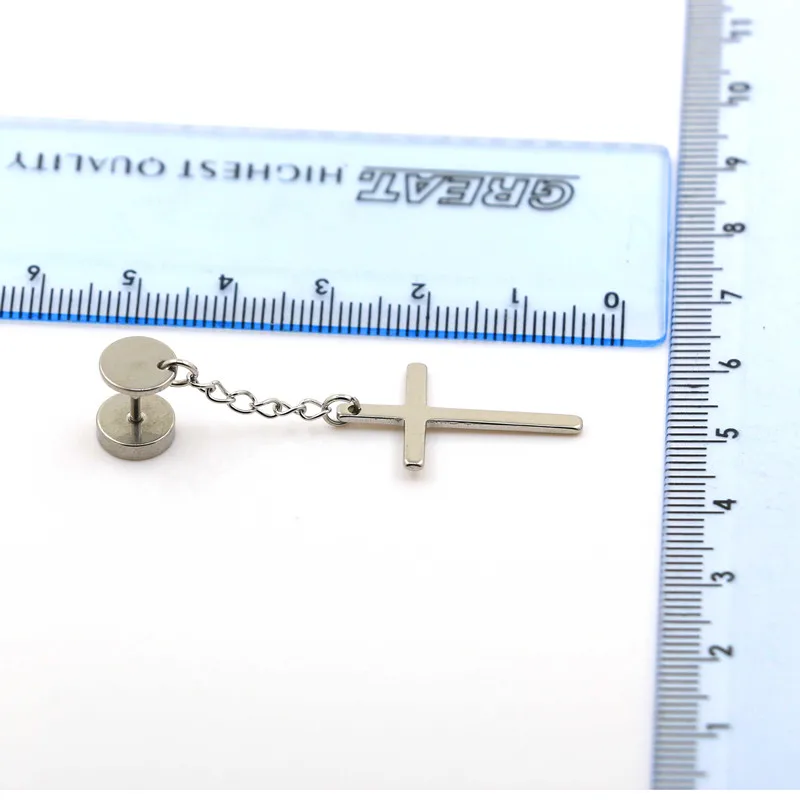 

Free Shipping new arrival wholesale illusion cheaters 20pcs 8mm dangle cross charms colors stainless steel fake plugs