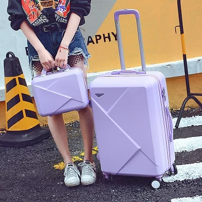 purple a set Легкий и компактный светильник на колёсиках, наборы для багажа, ABS, студенческие дорожные сумки 20-28 дюймов, чемодан с паролем - Цвет: purple a set