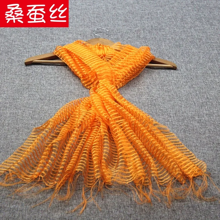 Оптовая продажа 10 шт. 100% шелковый платок для шарфа тонкий тюль цвет: оранжевый