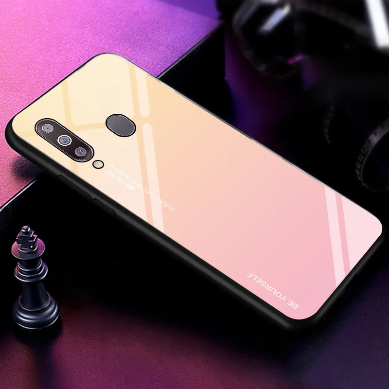 Yellow Градиентный чехол из закаленного стекла для телефона для samsung Galaxy A10 A20 A20E A30 A50 A70 M10 M20 M30 S10 S10e плюс ударные Красочная обложка - Цвет: Yellow