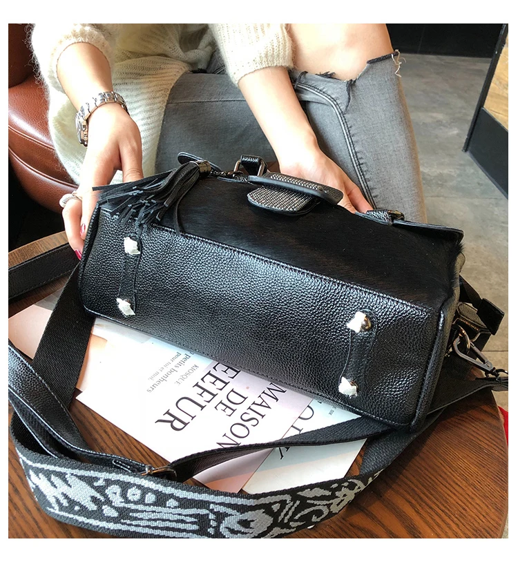 Boston bag2018 новые мягкие сумки из конского волоса меховые женские сумки-тоут большой емкости черные крутые сумки через плечо Boston сумка высокого качества
