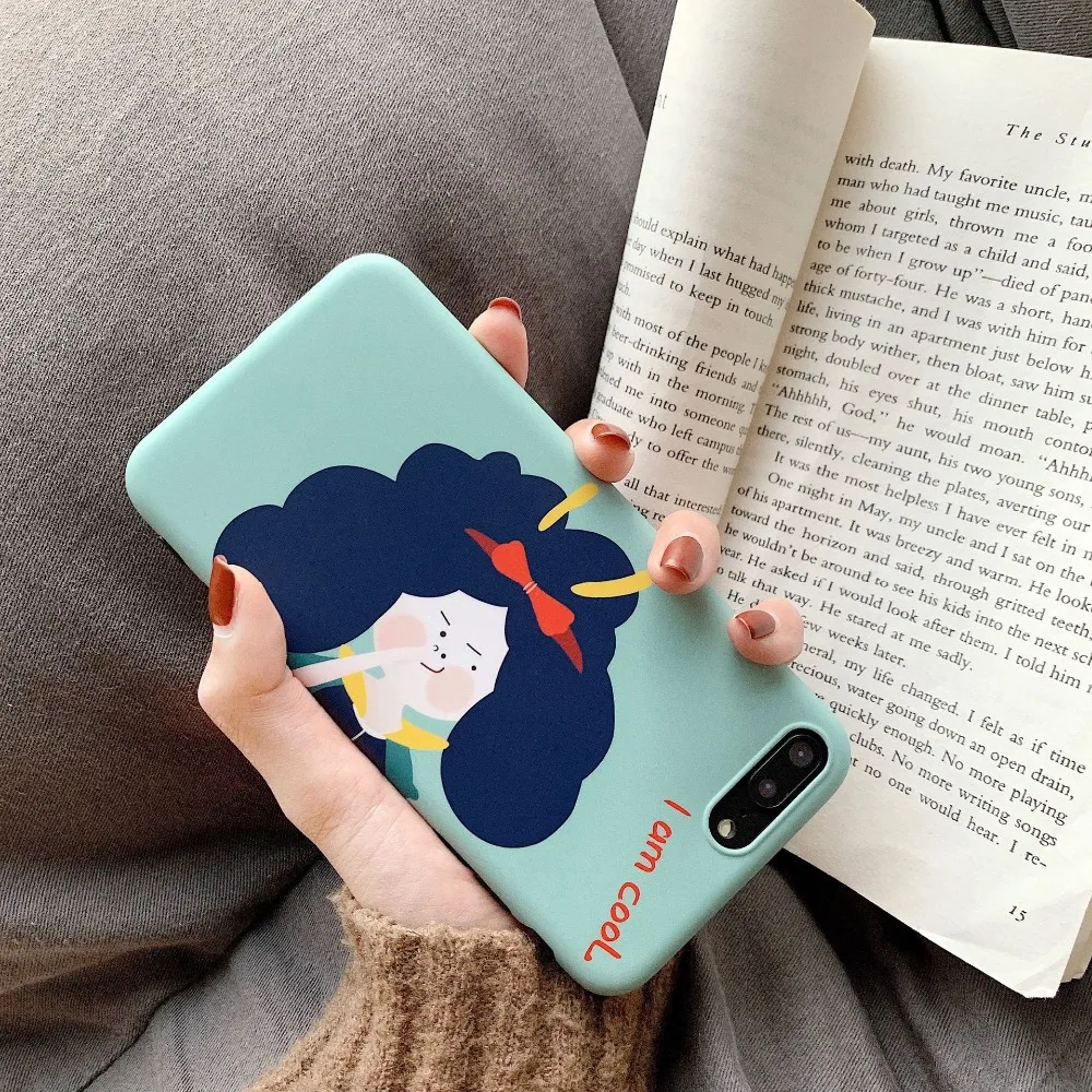 Cute Girl Love Art Painting IMD Soft Silicone Case for iPhone X cover XR 10 XS Max 7 Plus 8 6 6S Luxury blue I am cool Poor |