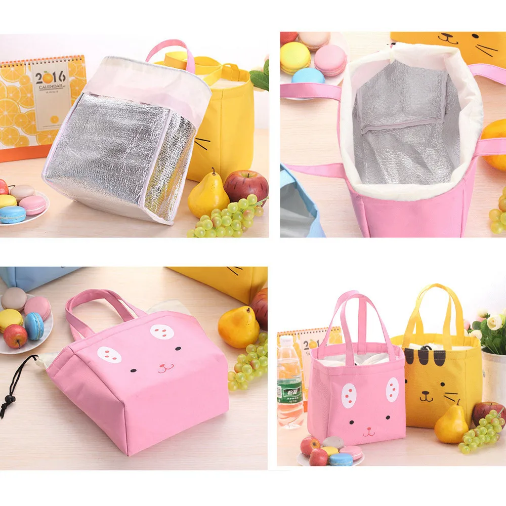 Lunch Bag For Women Portable Thermal Insulated Bento Tote Pouch Storage Cute Cat Print Drawstring Kids Food | Багаж и сумки