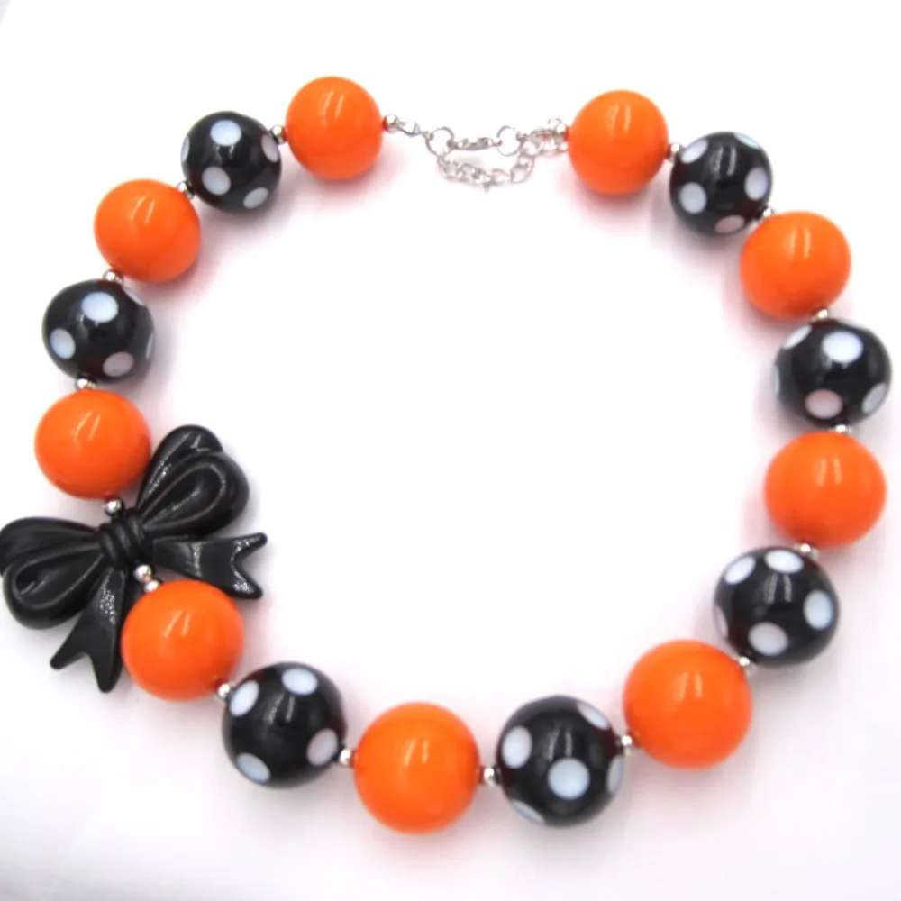 Girls Gifts Black Bowknot Orange Chunky Beaded Necklace Baby Bubblegum Children Girl Halloween Dress Up Outfits Jewelry | Украшения и