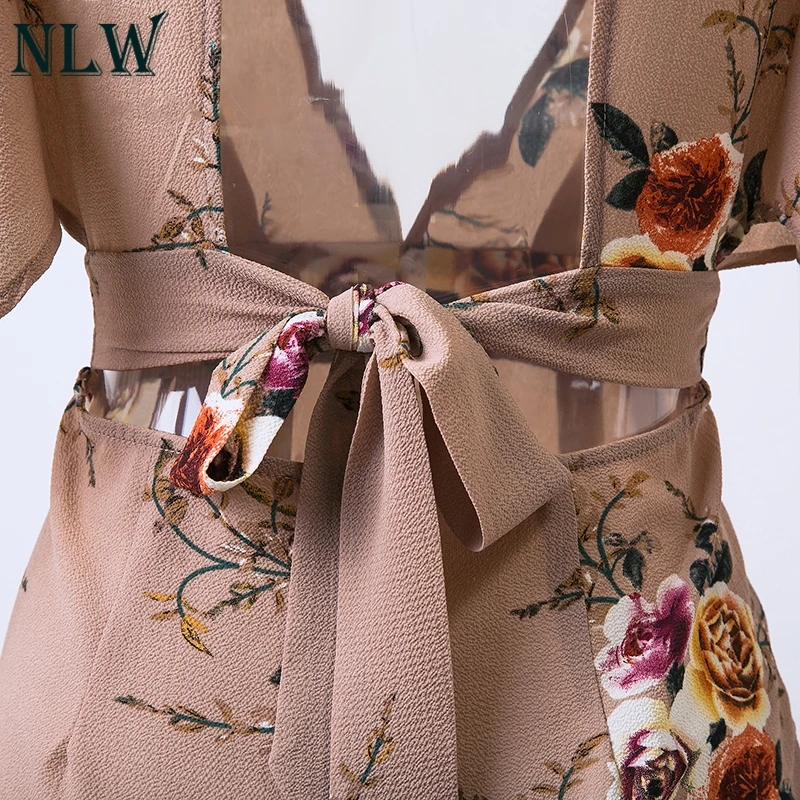 NLW Boho Цветочный шифоновый комбинезон с v образным вырезом и открытой спиной